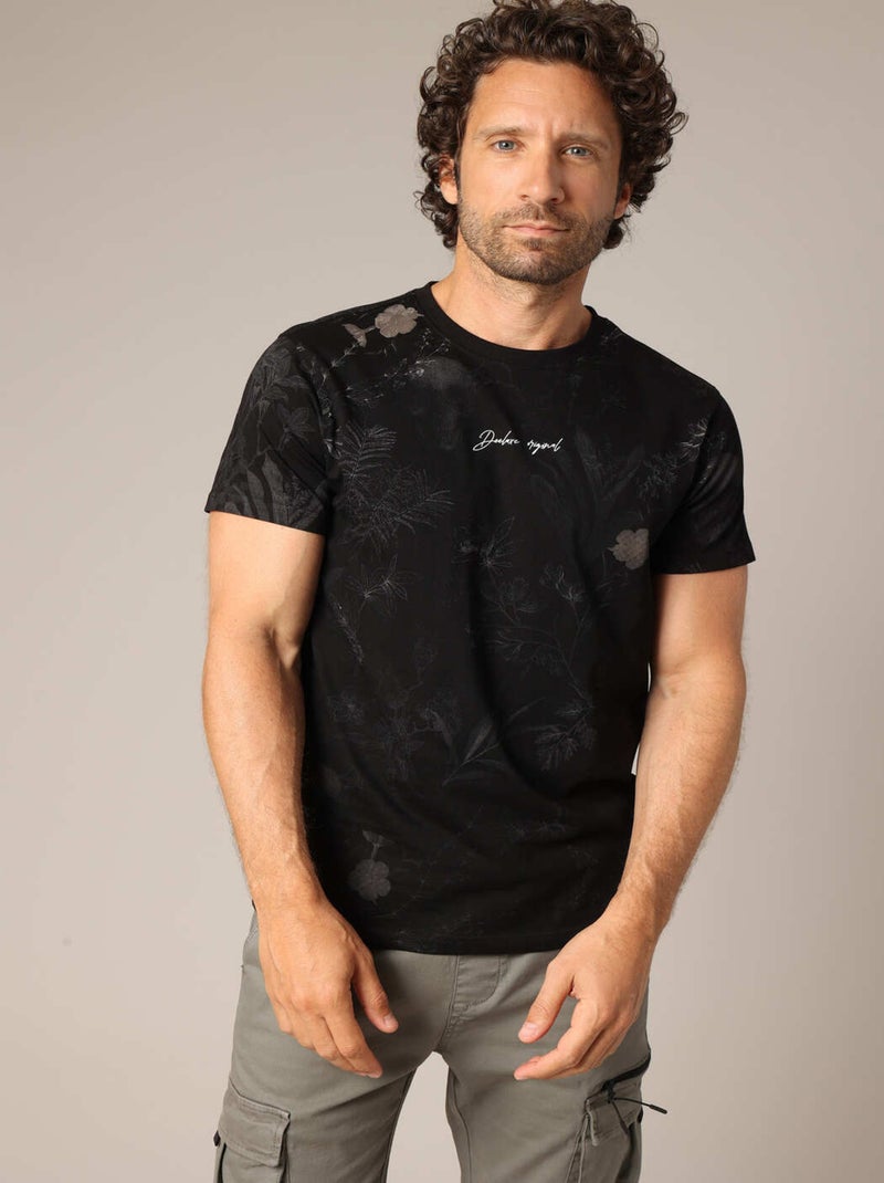 T-shirt en 100% coton à imprimé végétal et têtes de mort intégrées
 'Deeluxe' Noir - Kiabi