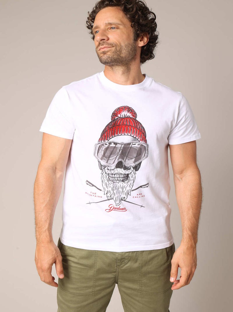 T-shirt en 100% coton avec illustration originale d’un skieur barbu au style vintage. 'Deeluxe' Blanc - Kiabi