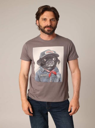 T-shirt en 100% coton avec imprimé original "chien en veste de mécano"  'Deeluxe'