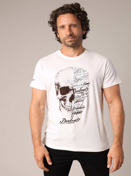 T-shirt en 100% coton avec imprimé tête de mort et typographies contrastées  'Deeluxe' - Kiabi