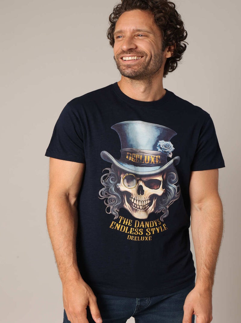 T-shirt en 100% coton avec imprimé tête de mort style dandy 'Deeluxe' Bleu marine - Kiabi