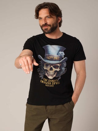 T-shirt en 100% coton avec imprimé tête de mort style dandy 'Deeluxe'