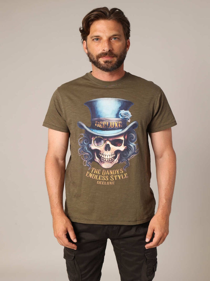 T-shirt en 100% coton avec imprimé tête de mort style dandy 'Deeluxe' Vert bouteille - Kiabi