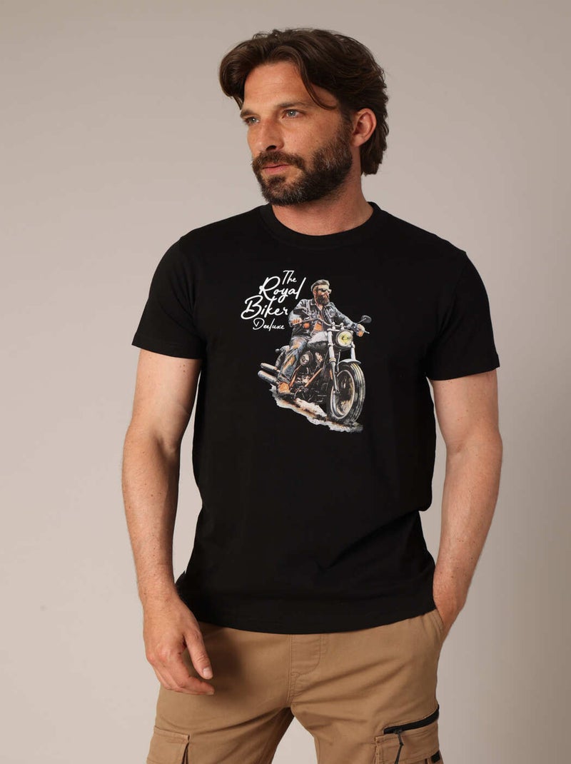 T-shirt en 100% coton imprimé moto
 'Deeluxe' Noir - Kiabi