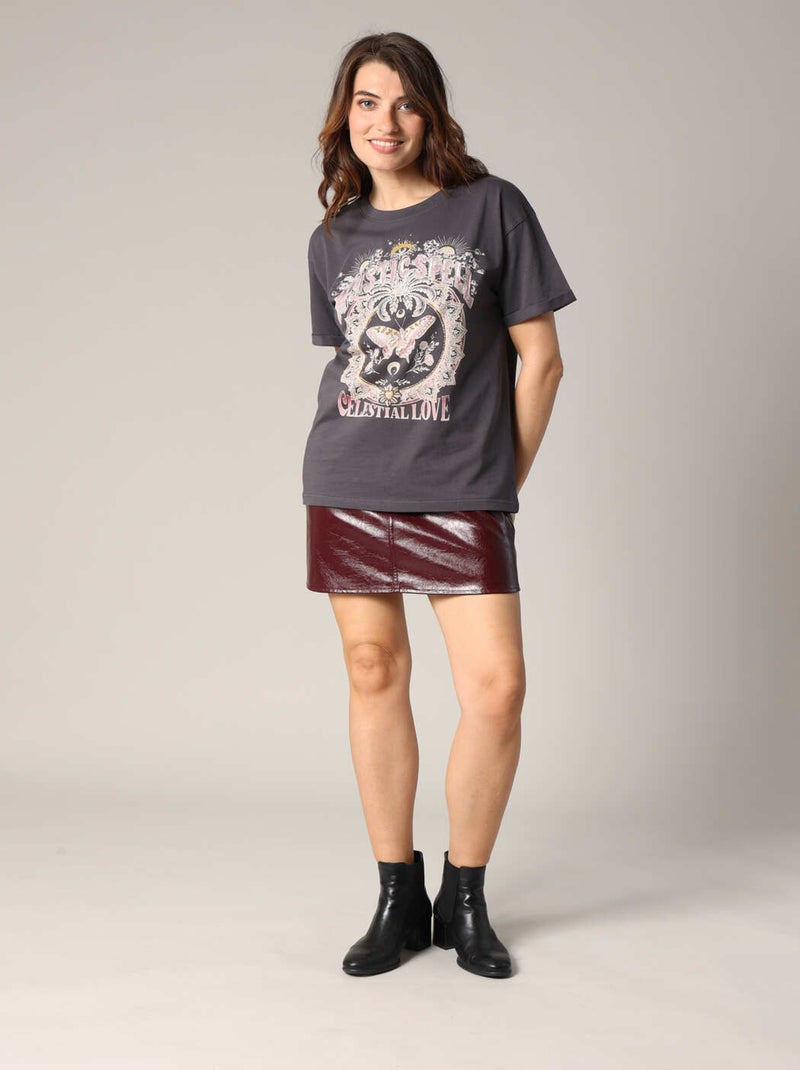 T-shirt en 100% coton imprimé papillon
 'Deeluxe' gris anthracite - Kiabi