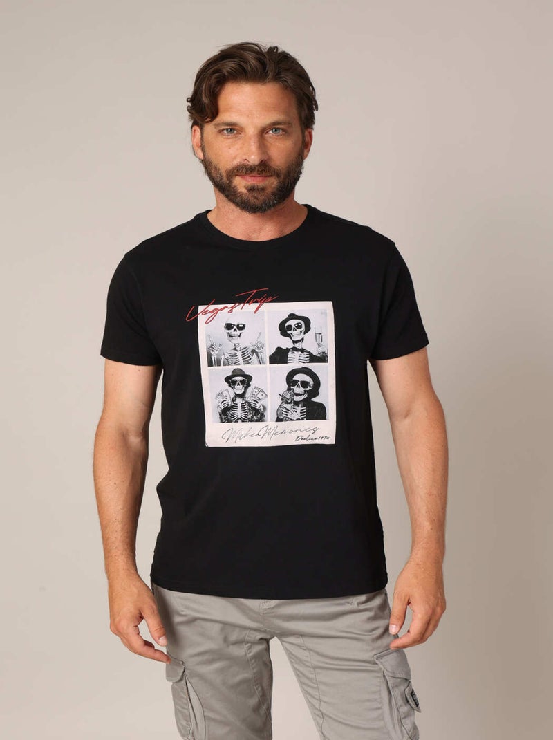 T-shirt en 100% coton imprimé "Vegas Trip" avec photo montage esprit polaroïd 'Deeluxe' Noir - Kiabi