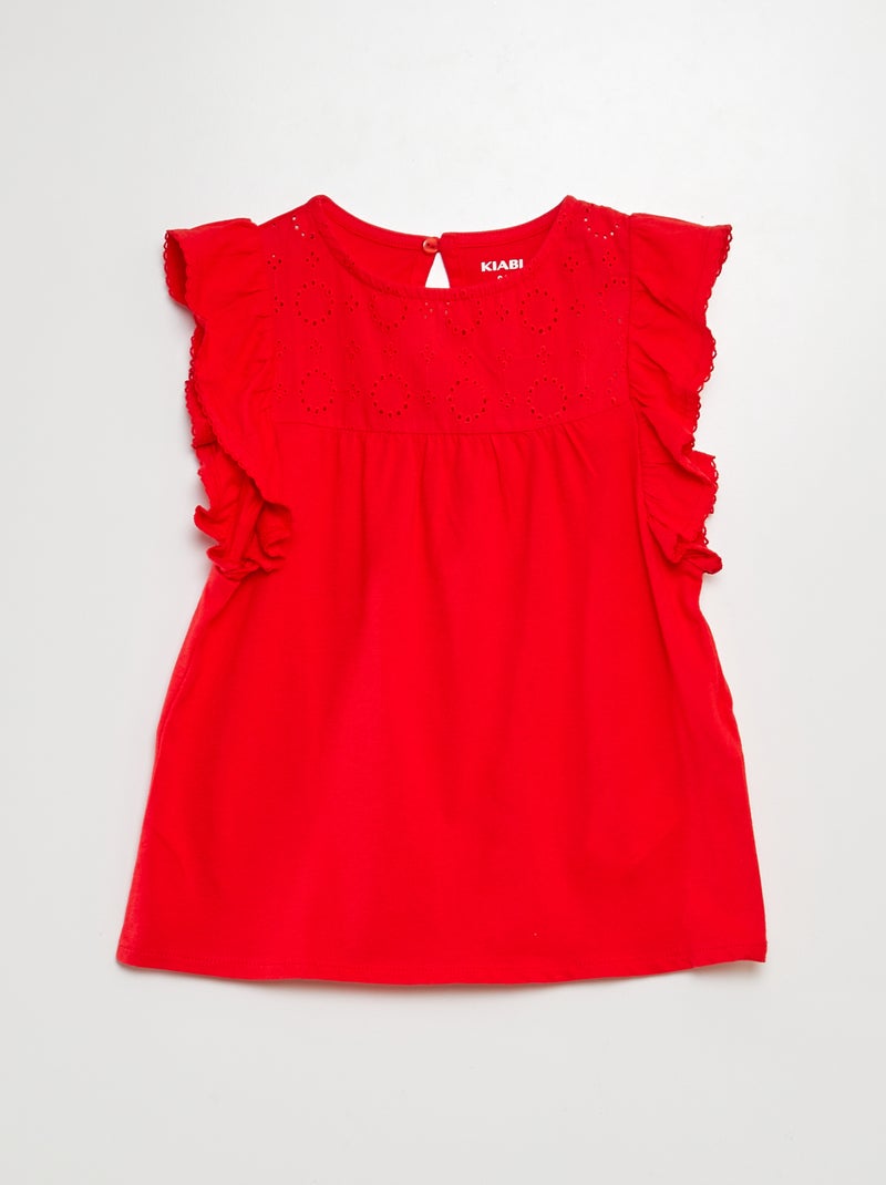 T-shirt en broderie anglaise Rouge - Kiabi