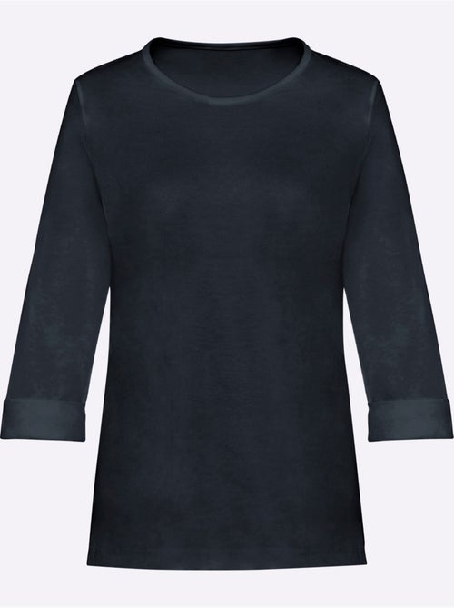 T-shirt en coton à col rond avec manches 3/4 et revers - Taille standard - Moda Vilona - Kiabi