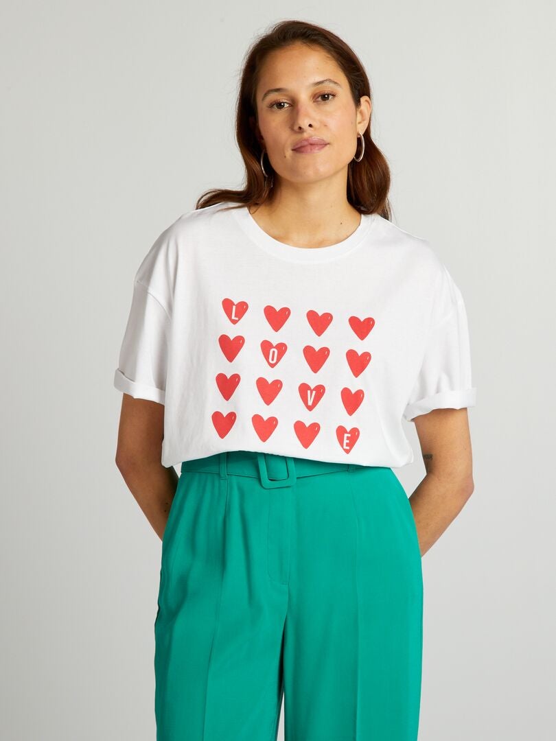 T-shirt en coton à col rond BLANC - Kiabi