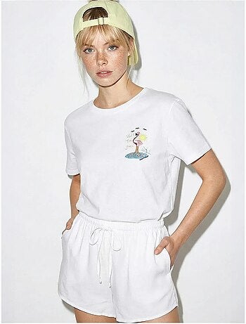 T-shirt en coton à col rond brodé lucci