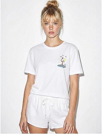 T-shirt en coton à col rond brodé lucci