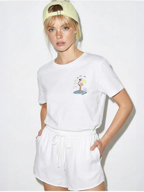 T-shirt en coton à col rond brodé lucci - Kiabi T-shirt en coton à col rond brodé lucci - Kiabi