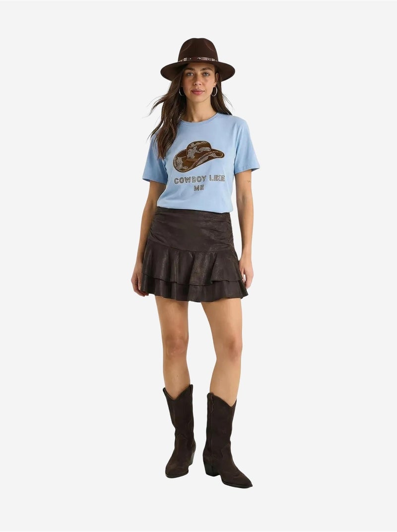 T-shirt en coton à col rond brodé lucci Bleu ciel - Kiabi
