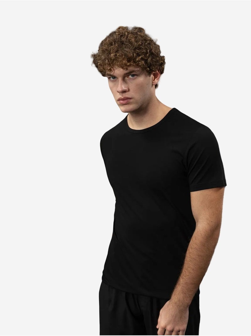 T-shirt en coton à col rond et coupe ajustée giesto Noir - Kiabi