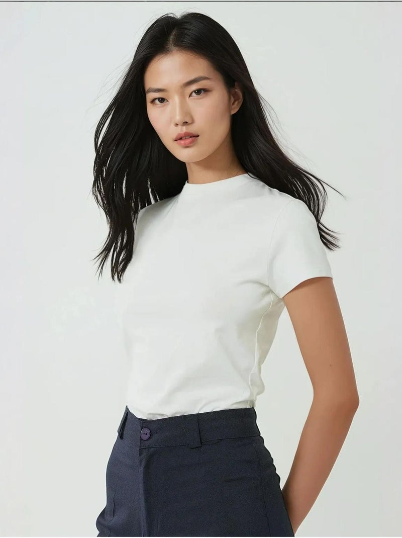 T-shirt en coton à col rond et coupe régulière Bleu clair - Kiabi