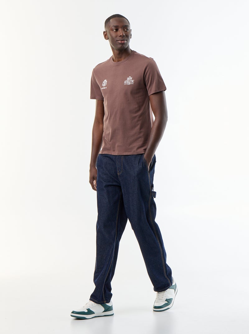 T-shirt en coton à col rond homme avec motif Marron - Kiabi