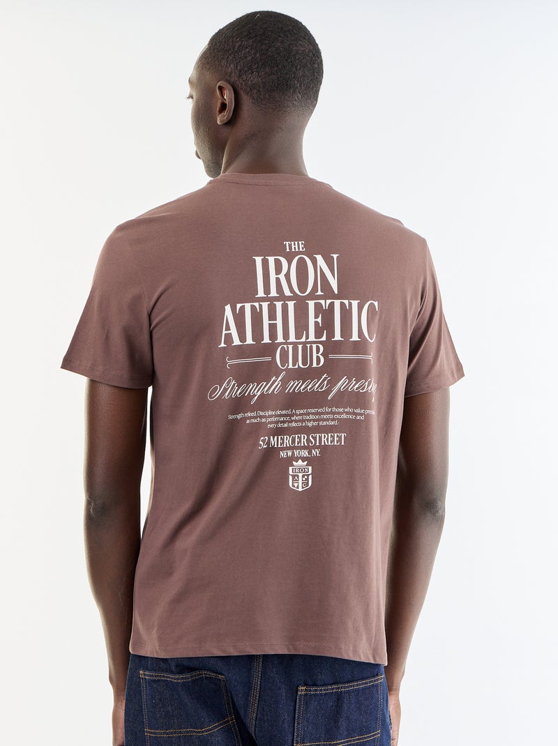 T-shirt en coton à col rond homme avec motif Marron - Kiabi