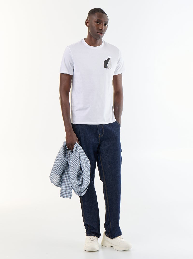 T-shirt en coton à col rond homme avec motif placé Blanc - Kiabi