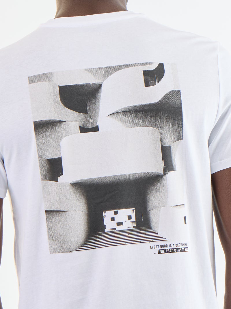 T-shirt en coton à col rond homme avec motif placé Blanc - Kiabi