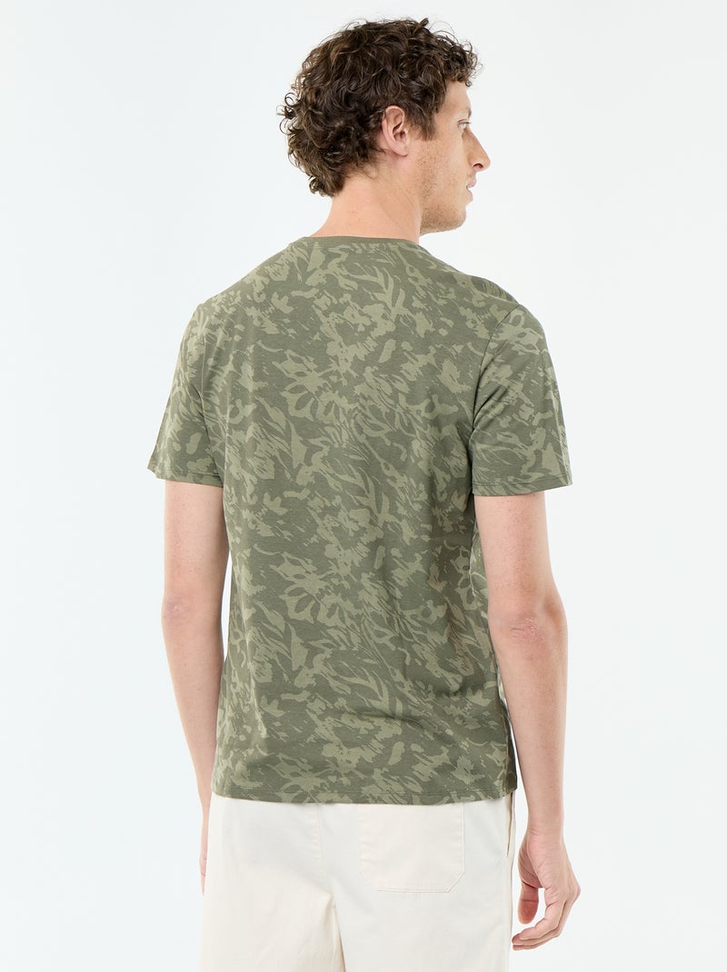 T-shirt en coton à col rond Homme avec motif placé Kaki - Kiabi