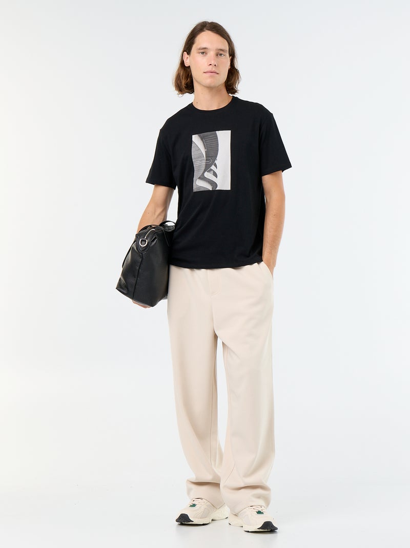 T-shirt en coton à col rond homme avec motif placé Noir - Kiabi