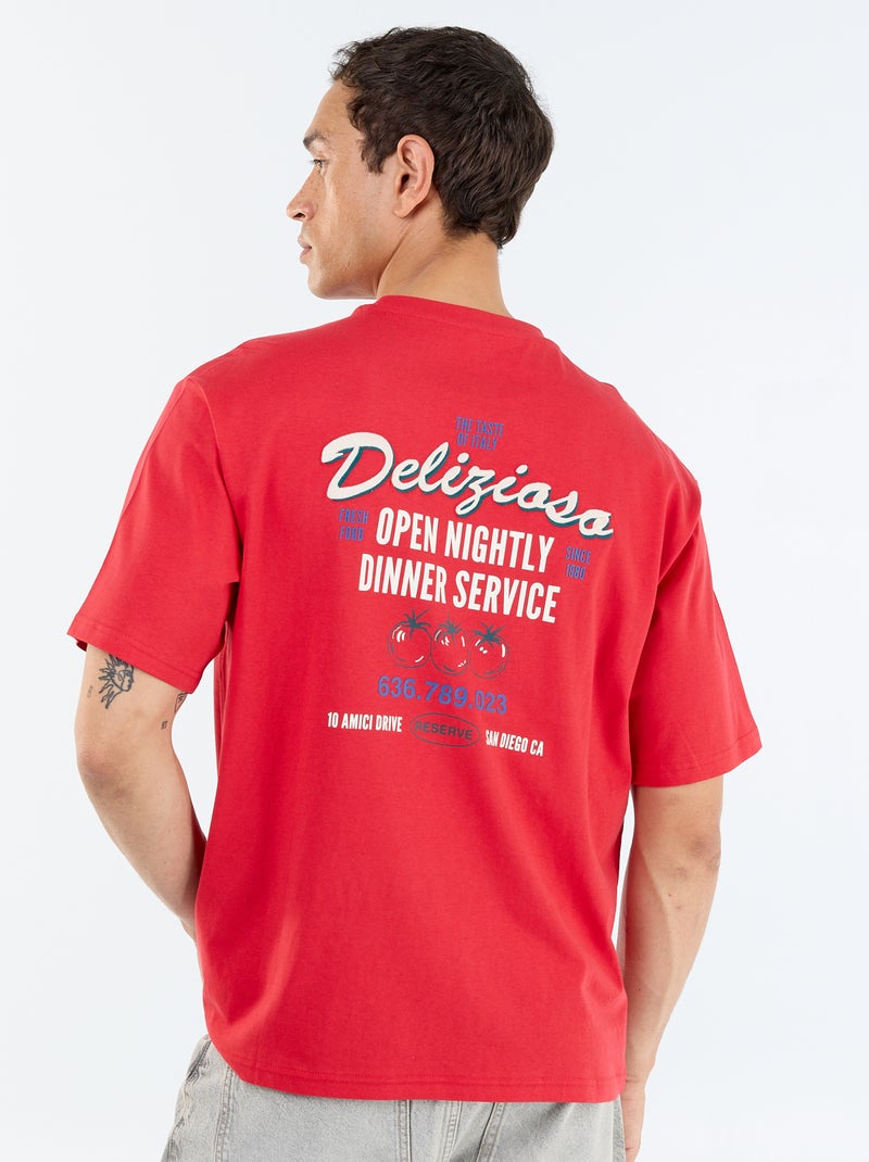 T-shirt en coton à col rond homme avec motif placé Rouge - Kiabi