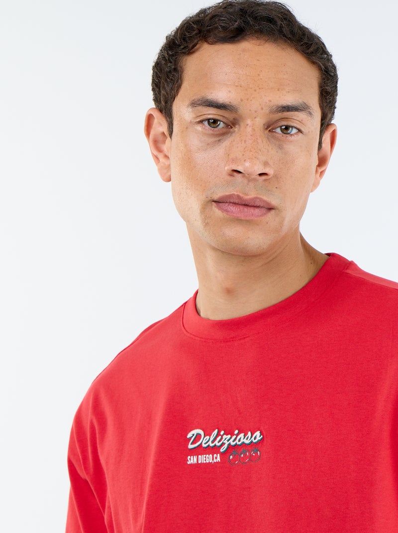 T-shirt en coton à col rond homme avec motif placé Rouge - Kiabi