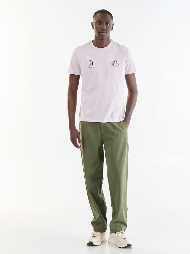 T-shirt en coton à col rond homme avec motif placé Violet - Kiabi