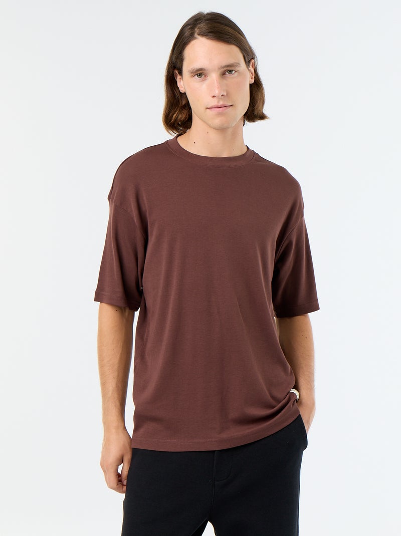 T-shirt en coton à col rond homme Marron - Kiabi