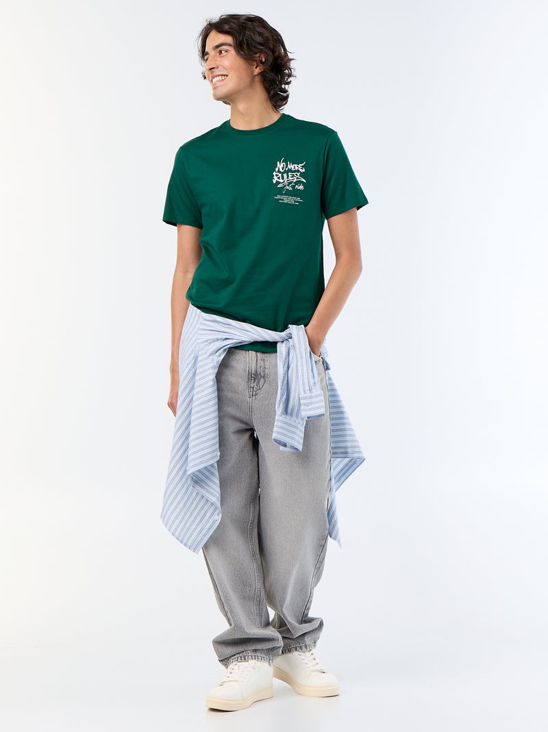 T-shirt en coton à col rond imprimé Homme Vert - Kiabi