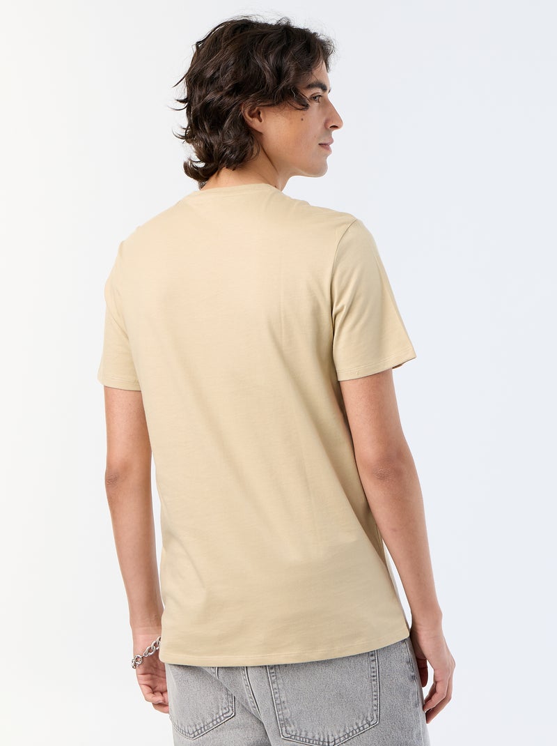 T-shirt en coton à col rond imprimé pour homme Beige - Kiabi