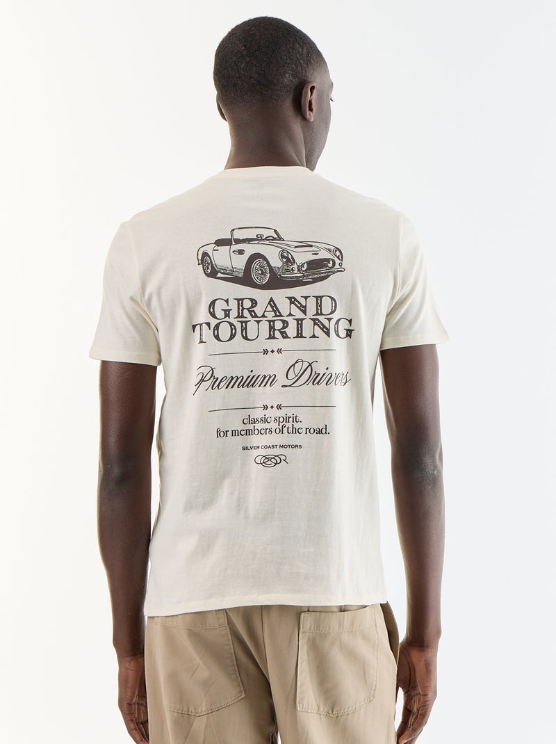 T-shirt en coton à col rond pour homme avec motif placé Blanc - Kiabi