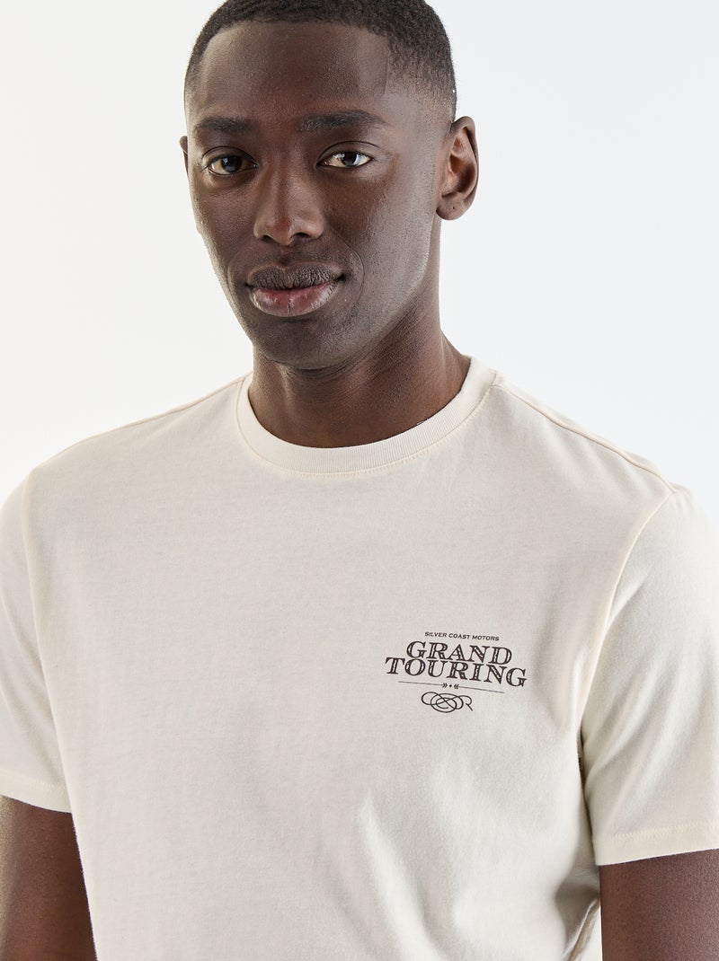 T-shirt en coton à col rond pour homme avec motif placé Blanc - Kiabi