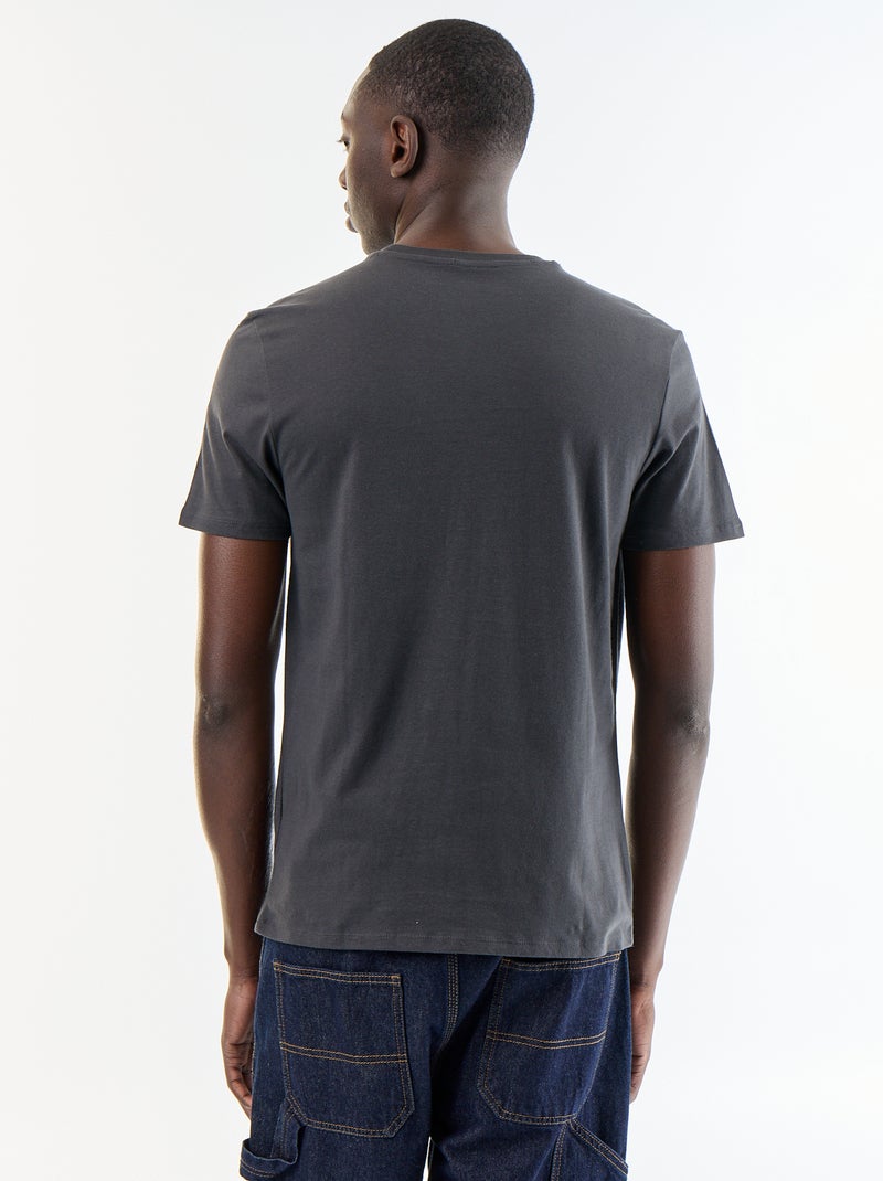 T-shirt en coton à col rond pour homme avec motif placé Gris - Kiabi