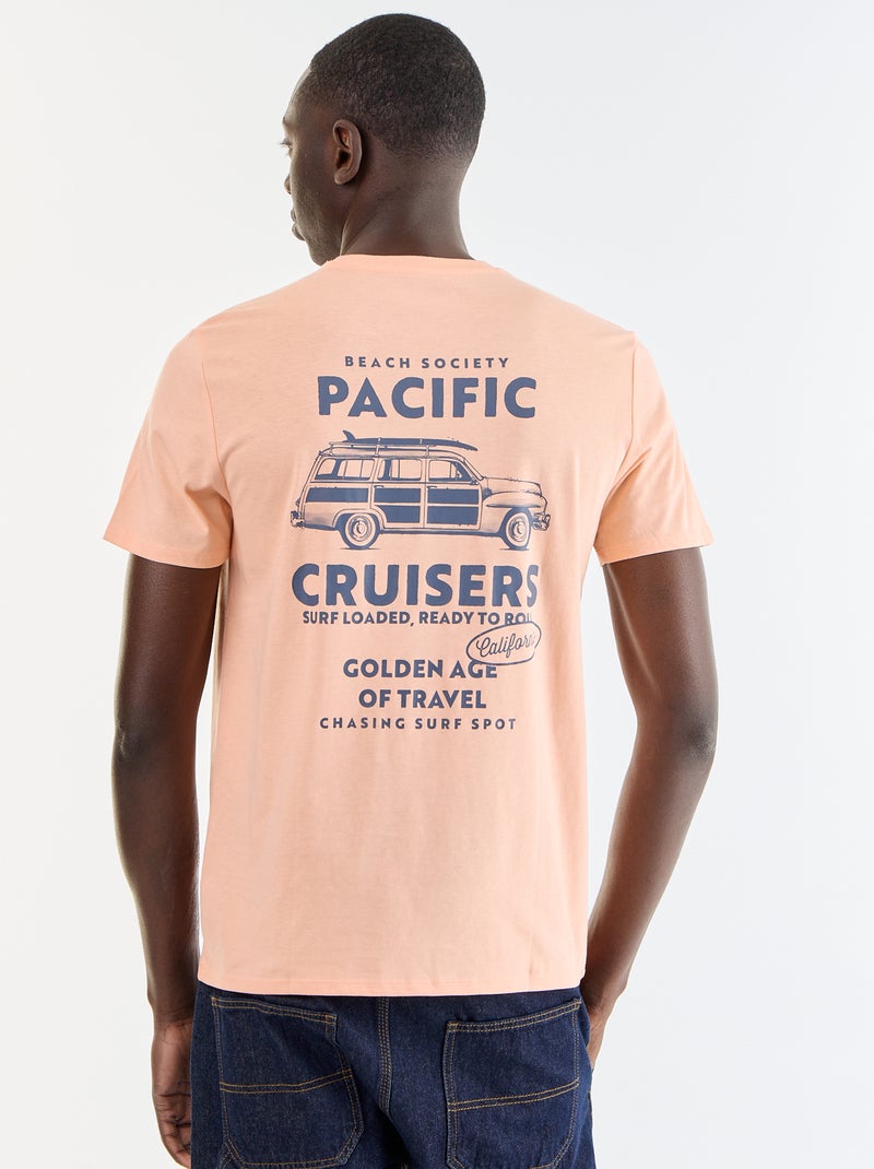 T-shirt en coton à col rond pour homme avec motif placé Orange - Kiabi