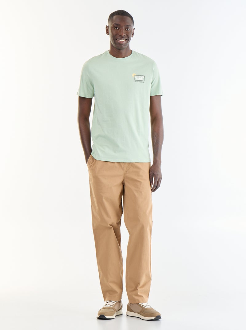T-shirt en coton à col rond pour homme avec motif Vert - Kiabi