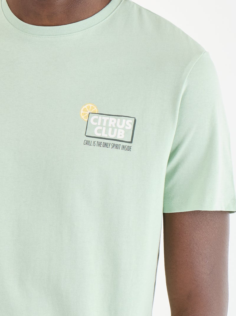 T-shirt en coton à col rond pour homme avec motif Vert - Kiabi