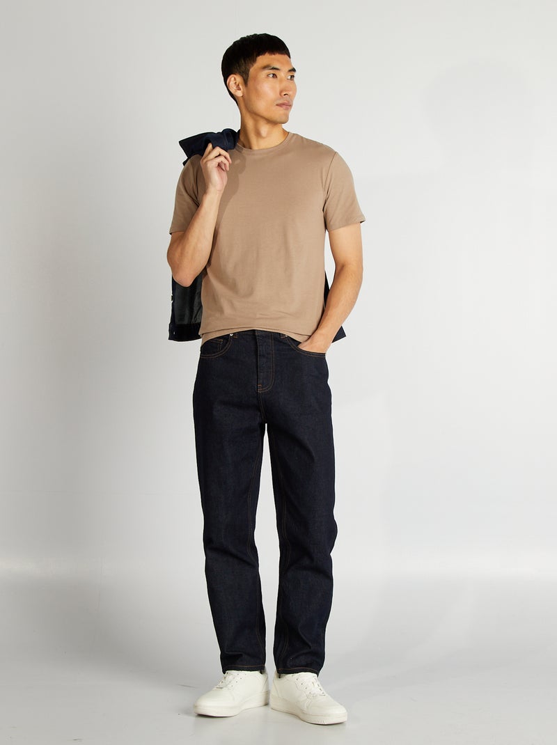 T-shirt en coton à col rond pour homme Beige - Kiabi