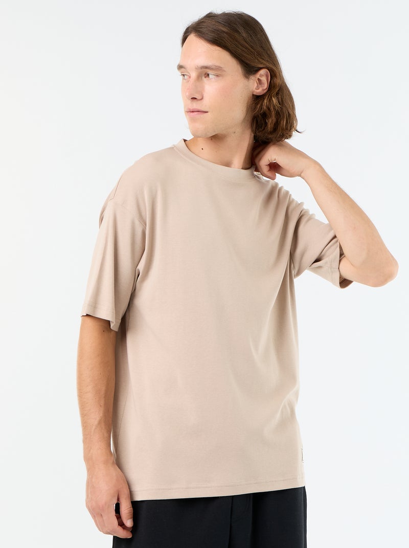 T-shirt en coton à col rond pour homme Beige - Kiabi