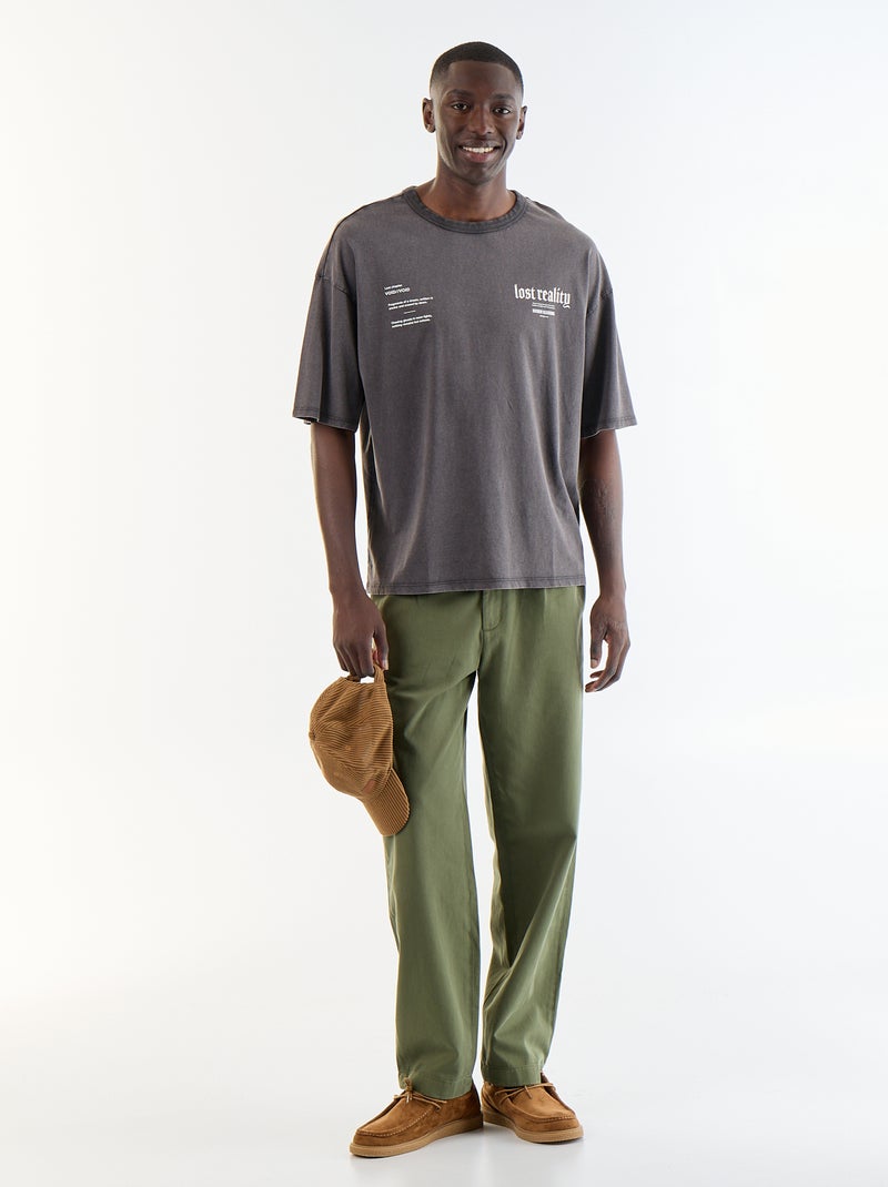 T-shirt en coton à col rond pour homme Gris - Kiabi