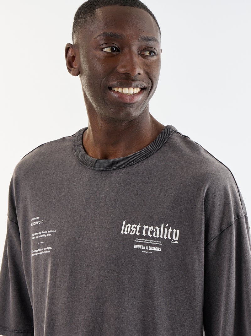 T-shirt en coton à col rond pour homme Gris - Kiabi