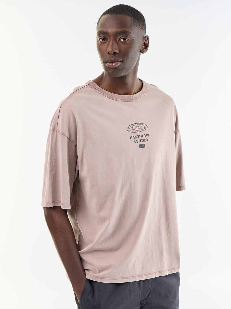 T-shirt en coton à col rond pour homme Rose - Kiabi