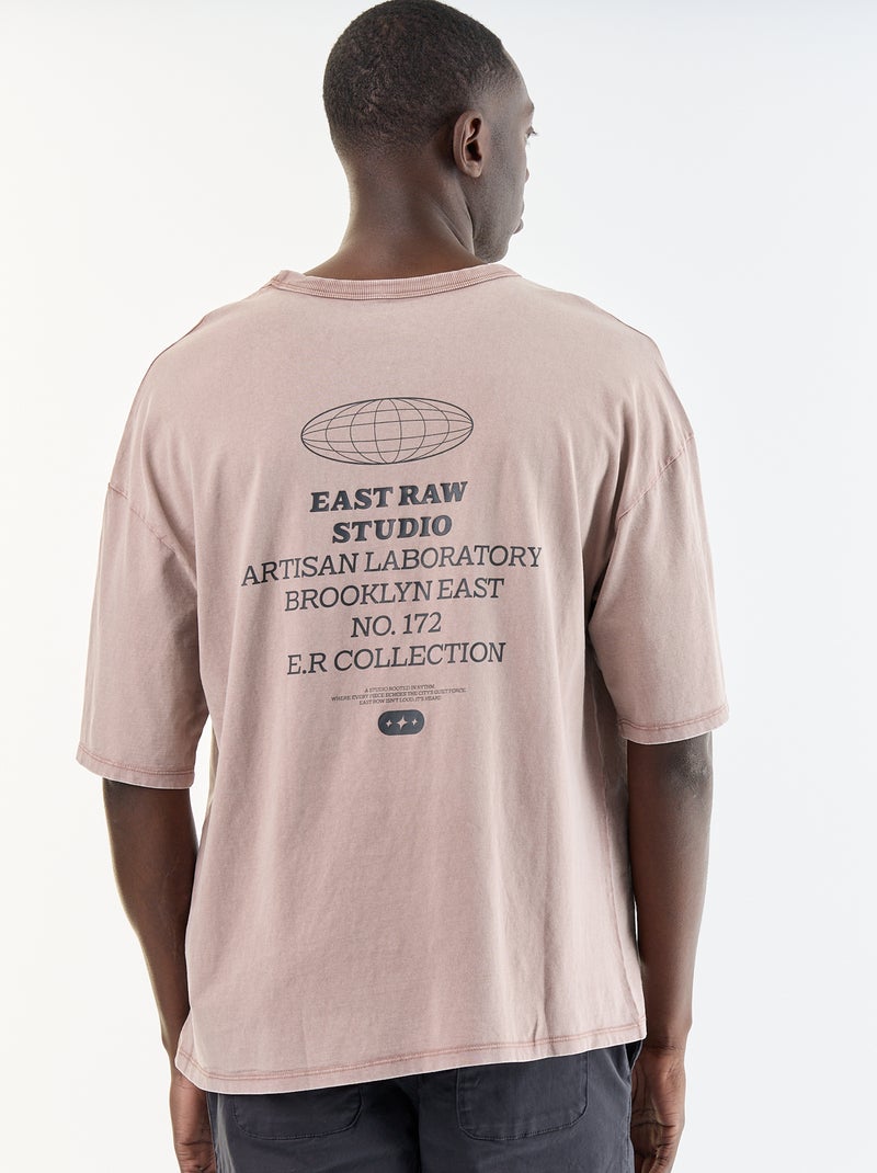 T-shirt en coton à col rond pour homme Rose - Kiabi