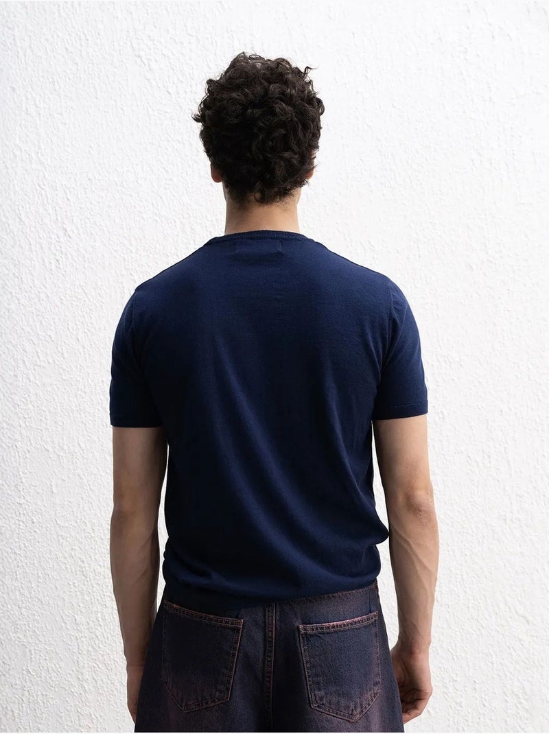 T-shirt en coton à col rond uni giesto Bleu marine - Kiabi