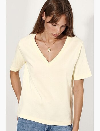 T-shirt en coton à col v coupe régulière unie busem