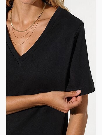 T-shirt en coton à col v coupe régulière unie busem