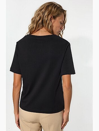 T-shirt en coton à col v coupe régulière unie busem