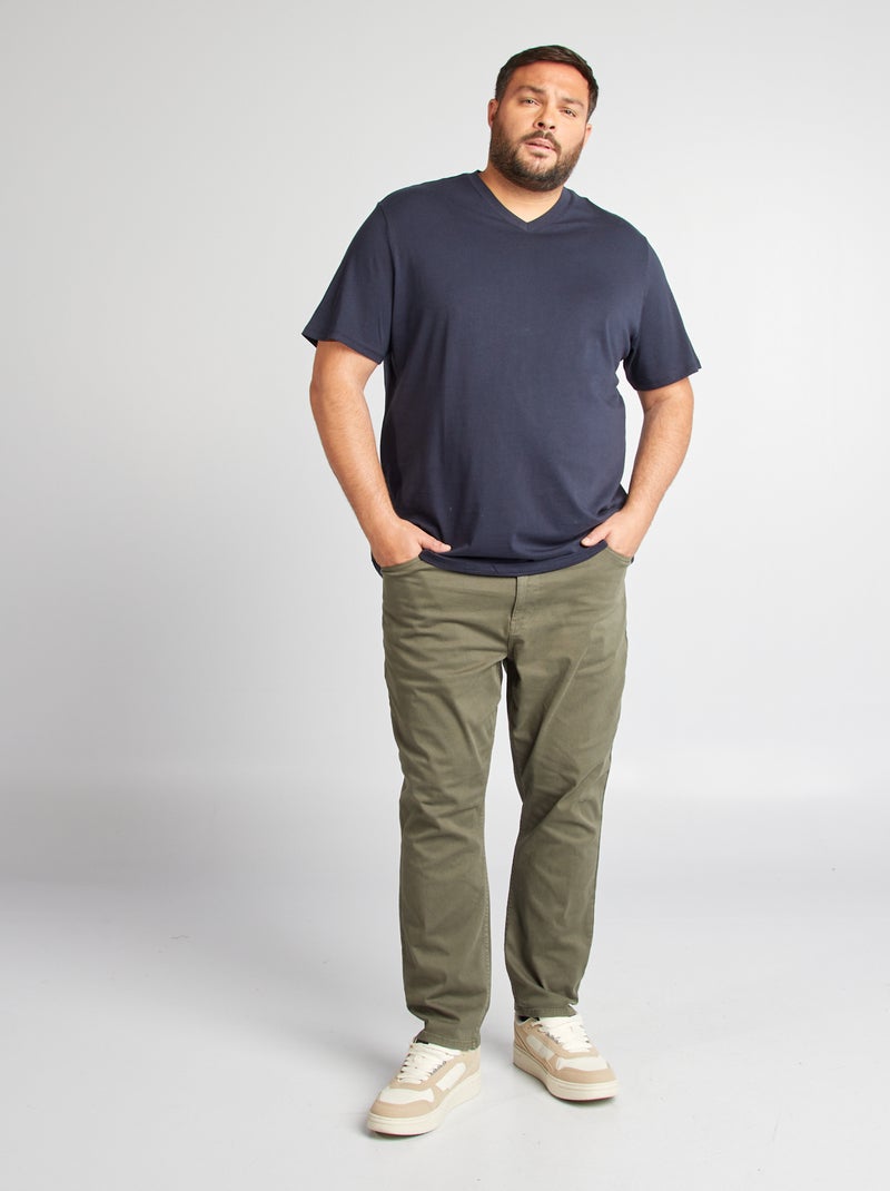 T-shirt en coton à col V pour homme Bleu marine - Kiabi