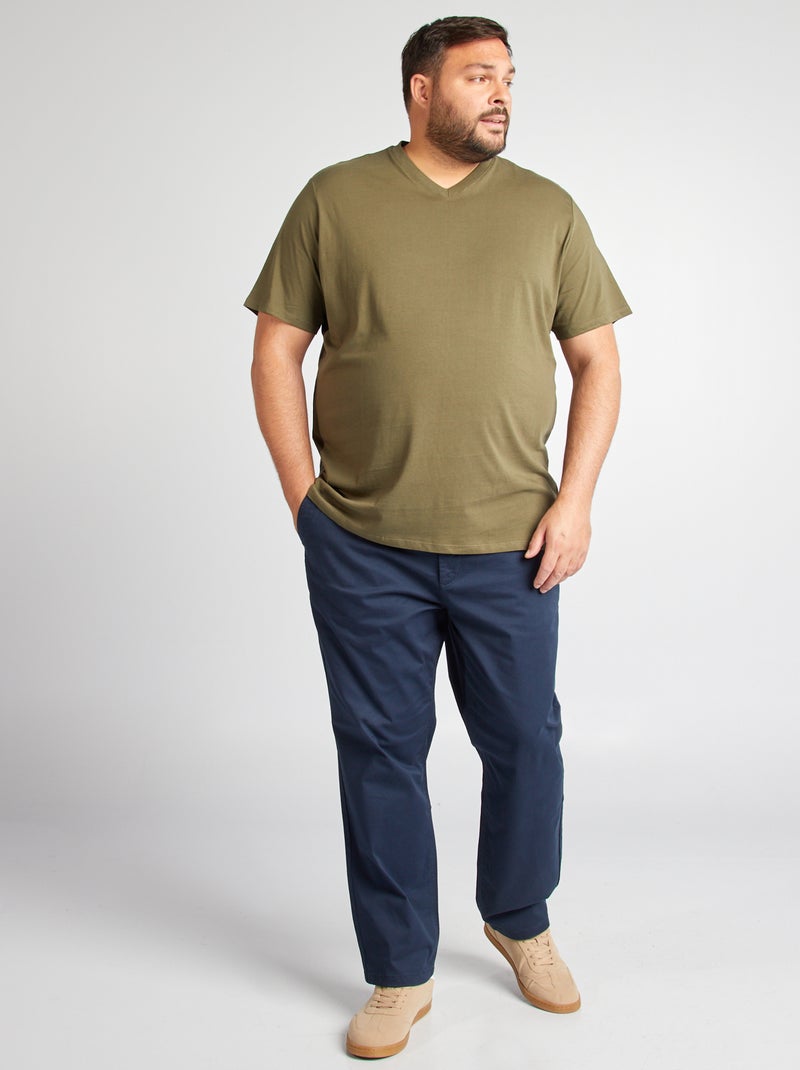 T-shirt en coton à col V pour homme Kaki - Kiabi