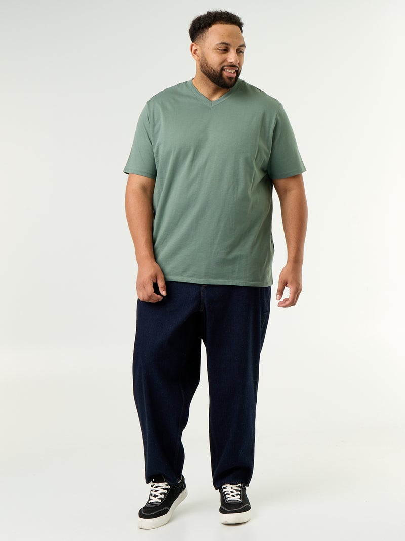 T-shirt en coton à col V pour homme Vert - Kiabi
